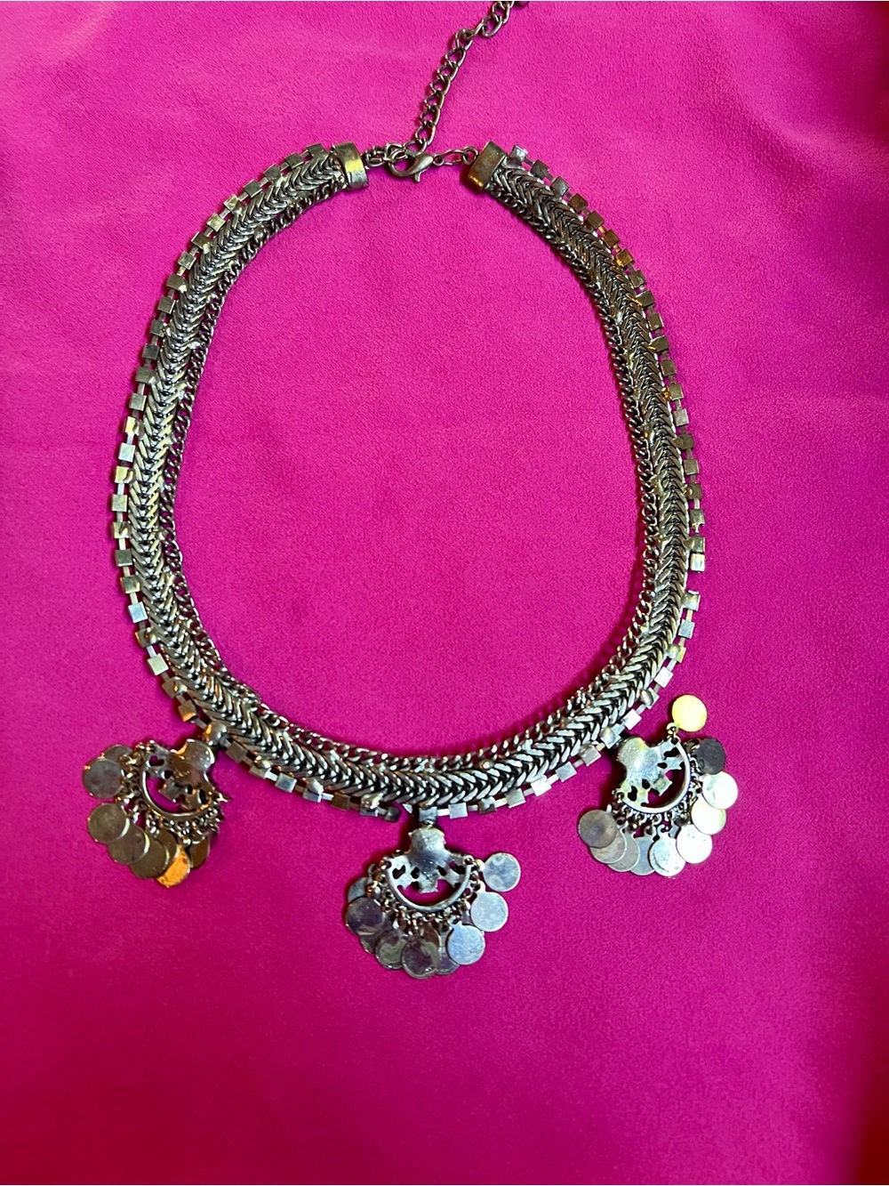 Silver-Tone Coin Cluster Statement Necklace - Women Jewelry - Picture 10 of 10